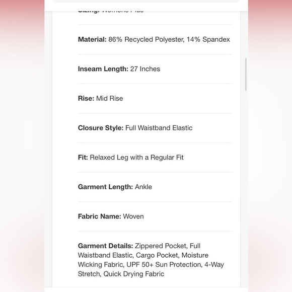 Women's Stretch Woven Cargo Pants 27" - All In Motion™ Clay Pink nwt - Picture 4 of 4